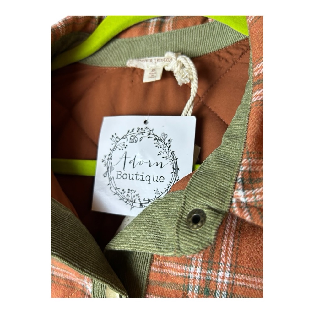 Hem & Thread Women's Rust Plaid Olive Quilted Jacket Oversized Medium - Picture 5 of 10
